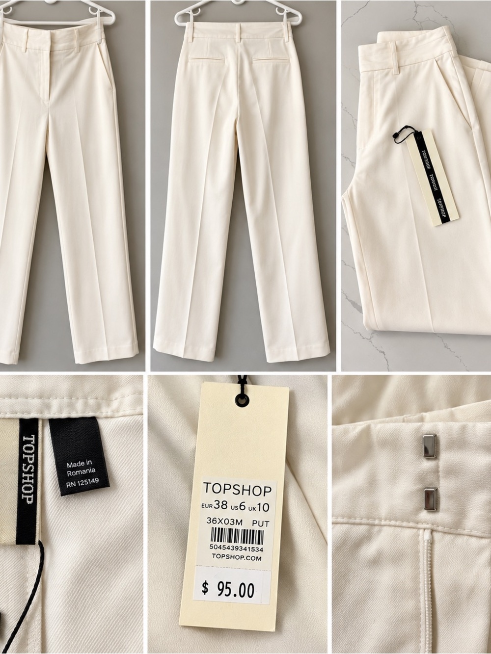 Topshop Cream Tailored Trousers NWT | US 6 | Wide Leg | $95 Retail